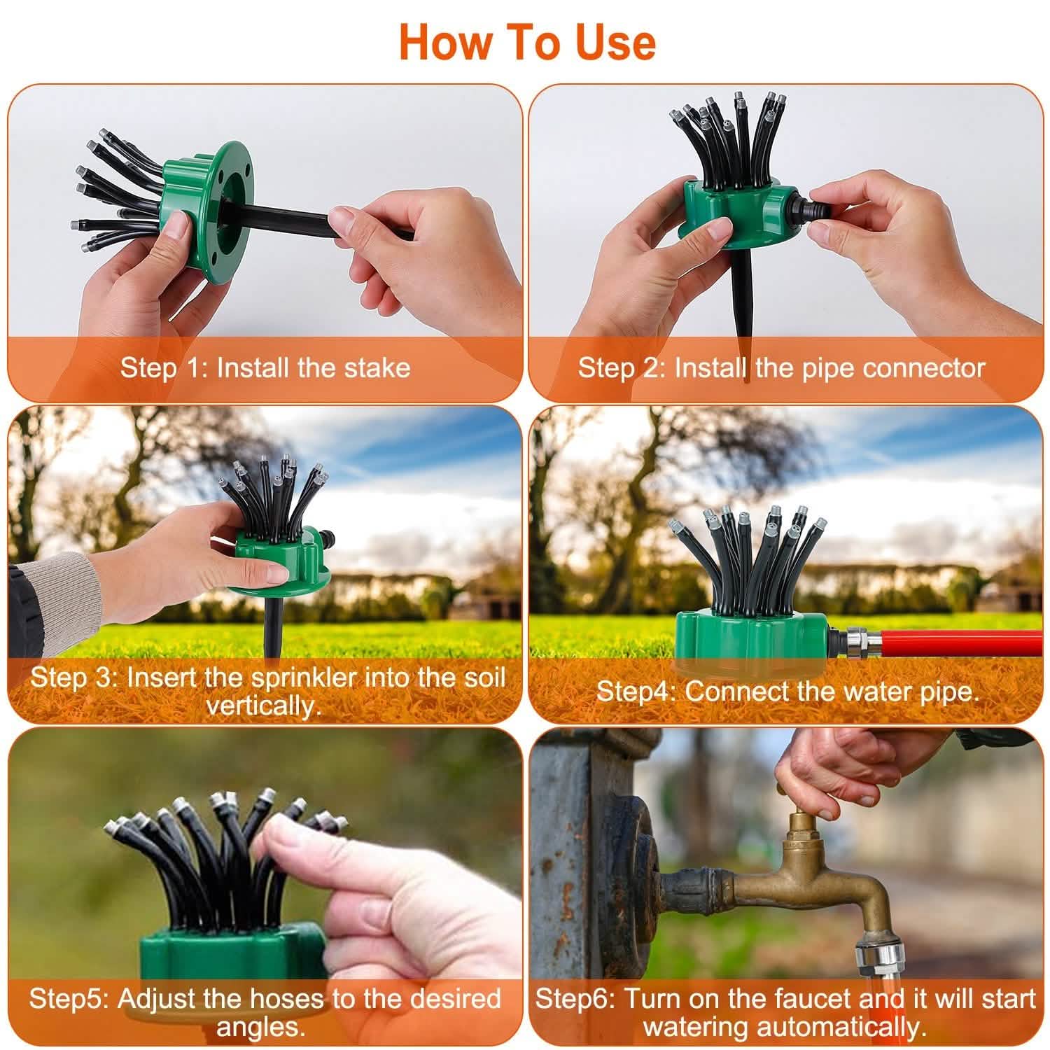 360° Flexible Lawn Sprinkler Automatic 12 Tubes Garden Water Irrigation Sprayers DailySale