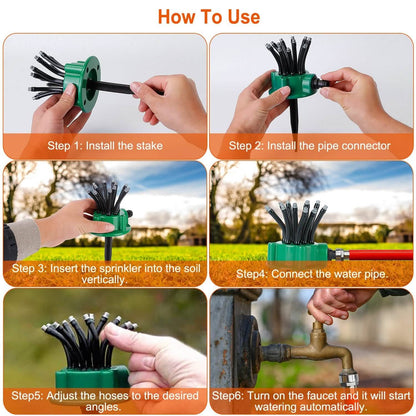 360° Flexible Lawn Sprinkler Automatic 12 Tubes Garden Water Irrigation Sprayers DailySale