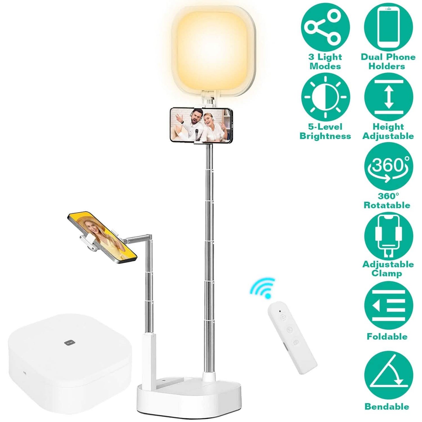 360° Rotatable Dual Phone Holder with Rechargeable Wireless Remote V8 DailySale