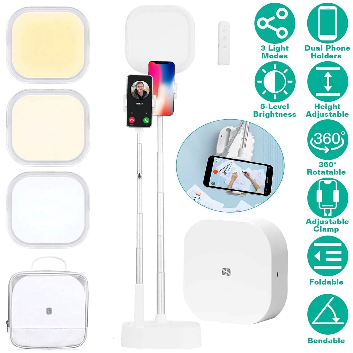 360° Rotatable Dual Phone Holder with Rechargeable Wireless Remote V8 DailySale