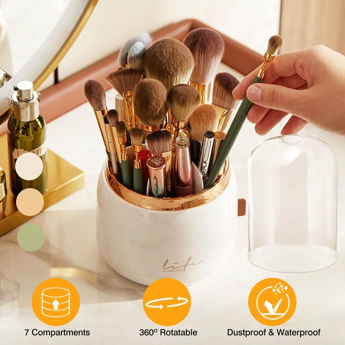 360¬∞ Rotating Makeup Brush Holder with Lid Makeup Organizer DailySale