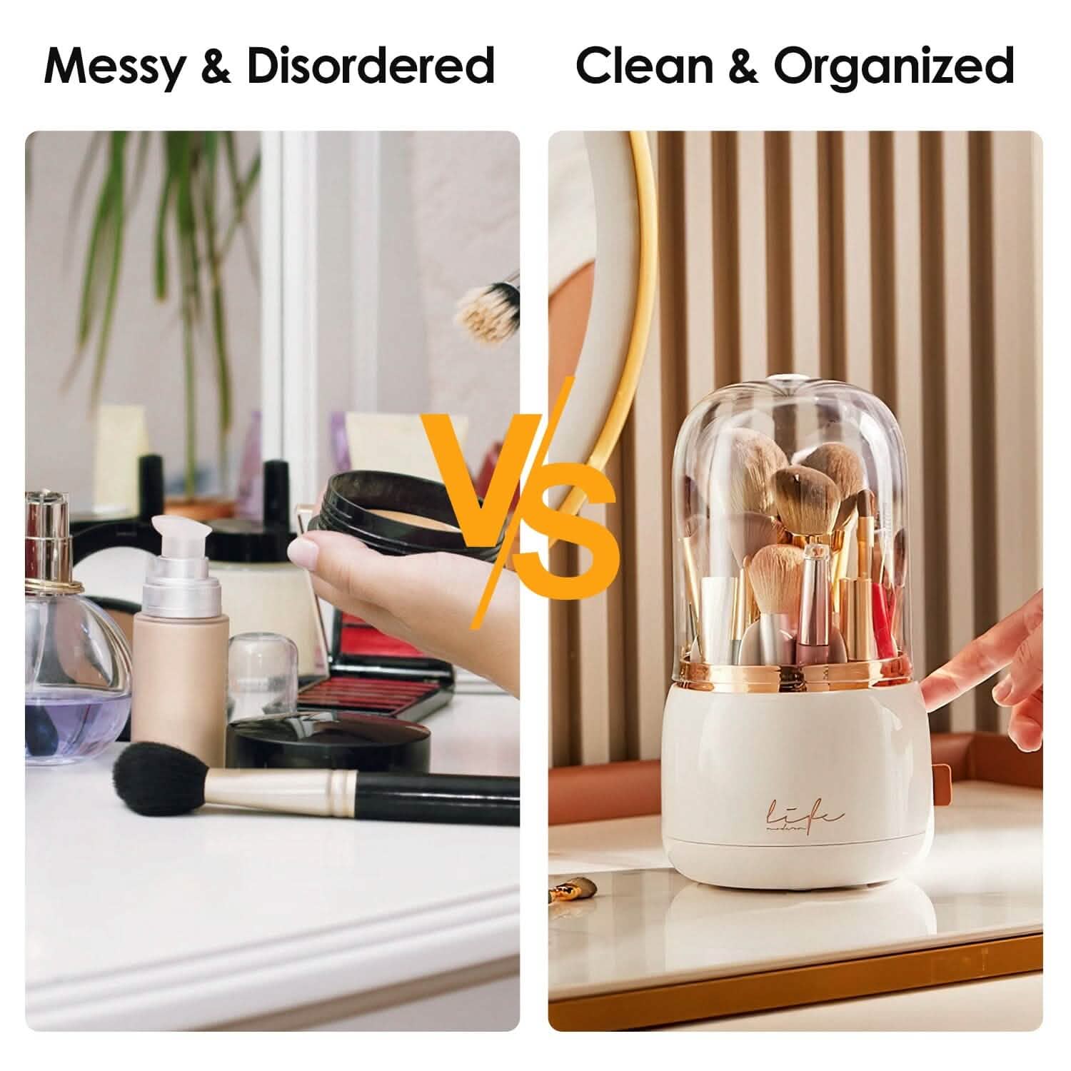360¬∞ Rotating Makeup Brush Holder with Lid Makeup Organizer DailySale