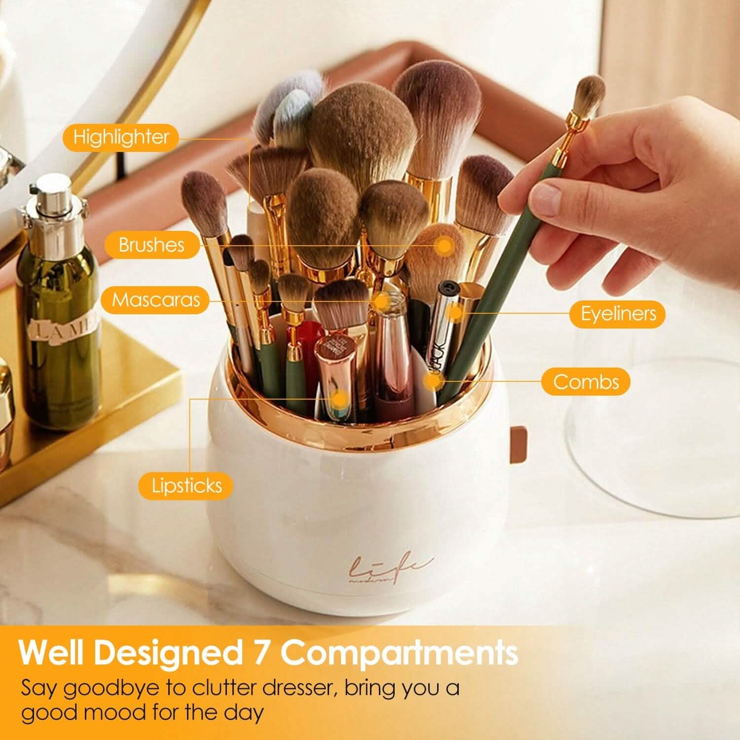 360¬∞ Rotating Makeup Brush Holder with Lid Makeup Organizer DailySale