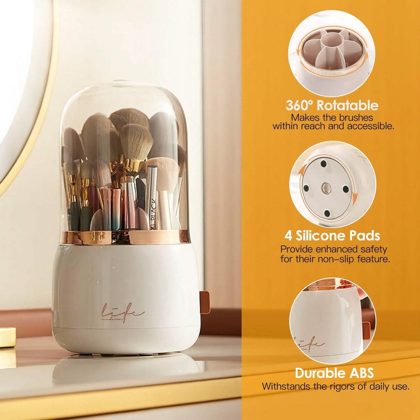 360¬∞ Rotating Makeup Brush Holder with Lid Makeup Organizer DailySale