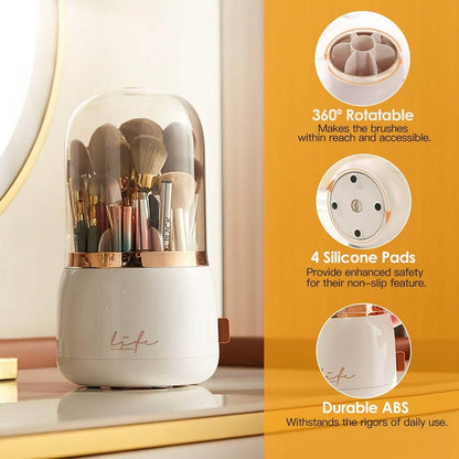 360¬∞ Rotating Makeup Brush Holder with Lid Makeup Organizer DailySale