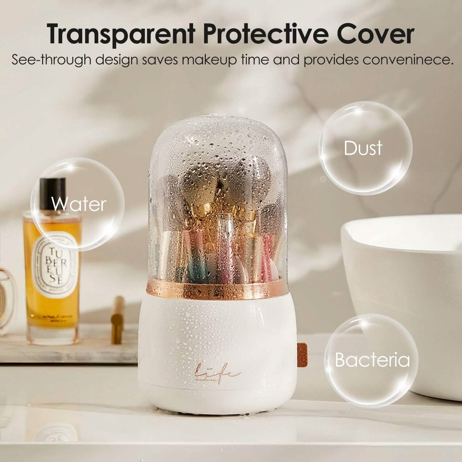 360¬∞ Rotating Makeup Brush Holder with Lid Makeup Organizer DailySale