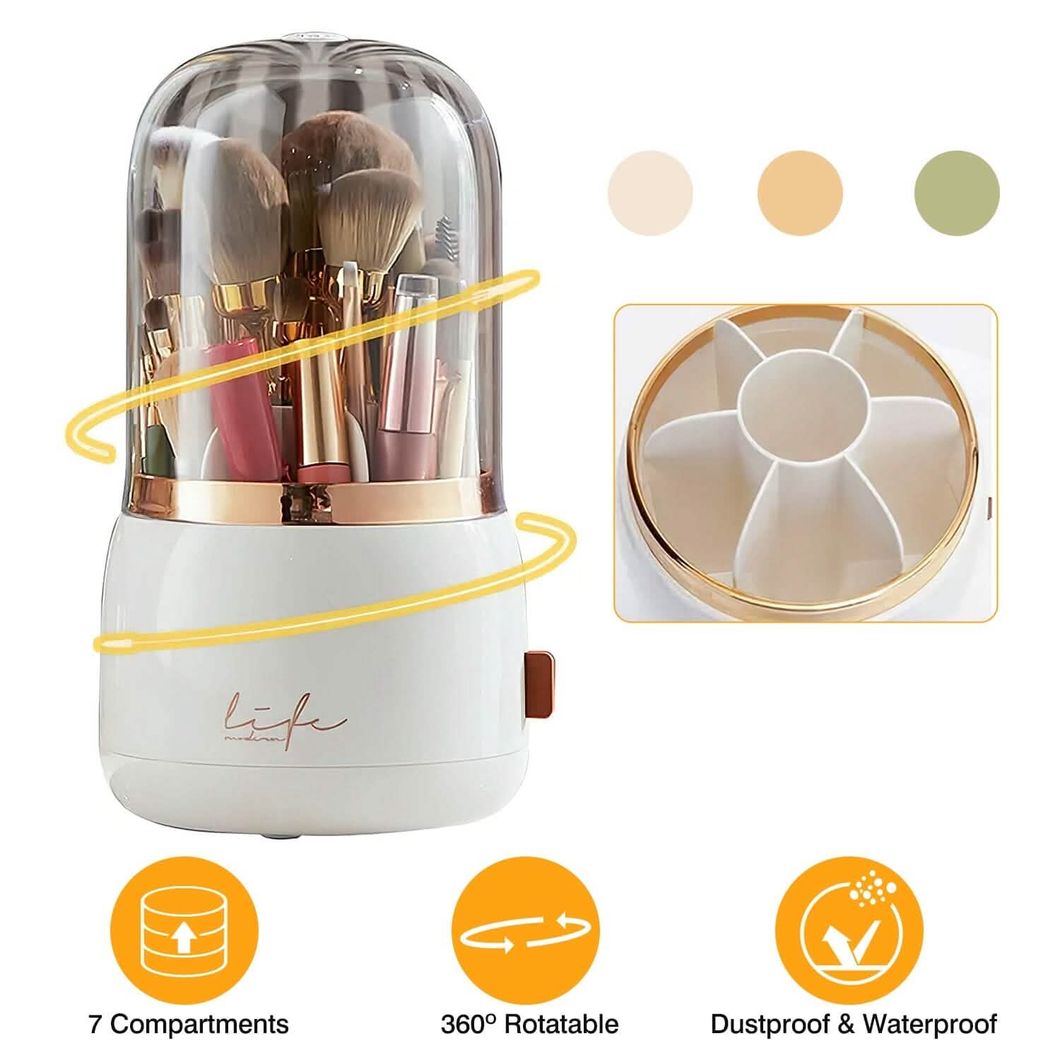 360¬∞ Rotating Makeup Brush Holder with Lid Makeup Organizer DailySale