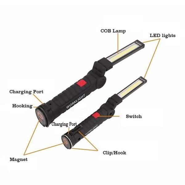360° Rotation Inspection Lamp LED + COB Flexible Cordless Rechargeable Work Light DailySale