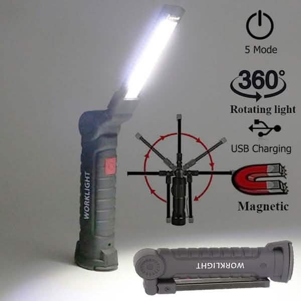 360° Rotation Inspection Lamp LED + COB Flexible Cordless Rechargeable Work Light DailySale