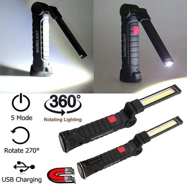 360° Rotation Inspection Lamp LED + COB Flexible Cordless Rechargeable Work Light DailySale