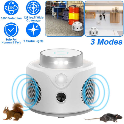 360° Ultrasonic Mice Repellent Indoor with 3 Modes 9 Strobe Lights DailySale