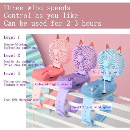 360¬∞Rotation Kids Portable Wrist Strap Mini Watch Hand Held Fan Cat Design DailySale