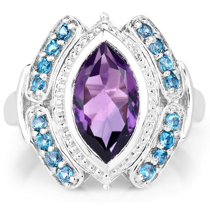 3.06 Carat Genuine Amethyst and London Blue Topaz .925 Sterling Silver Ring Bids.com