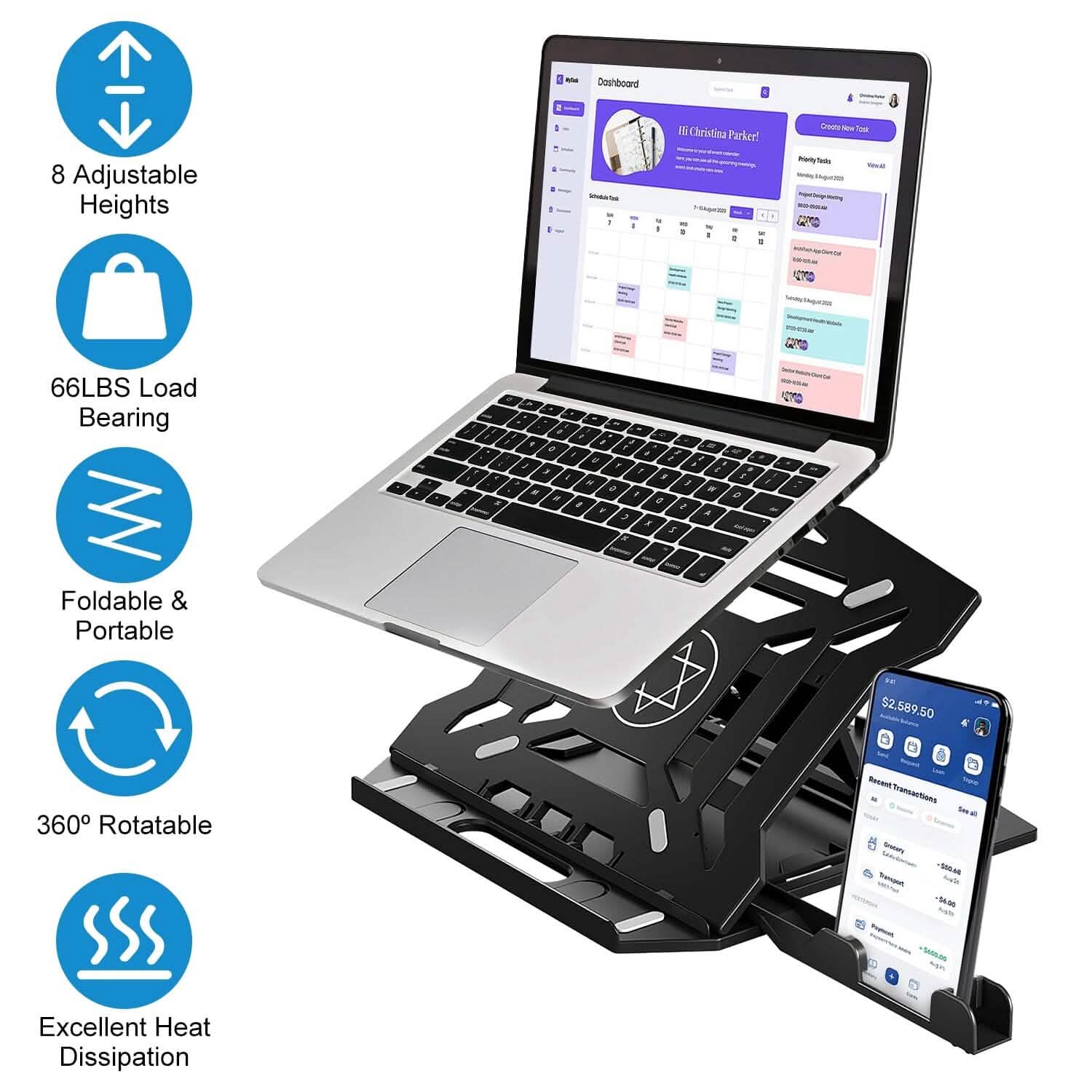 360º Rotating Laptop Riser Stand with Phone Stand 8 Level Adjustable Height DailySale