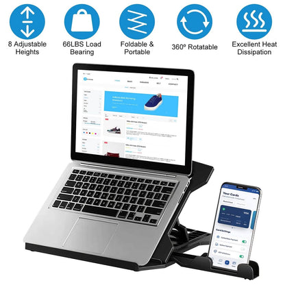 360º Rotating Laptop Riser Stand with Phone Stand 8 Level Adjustable Height DailySale