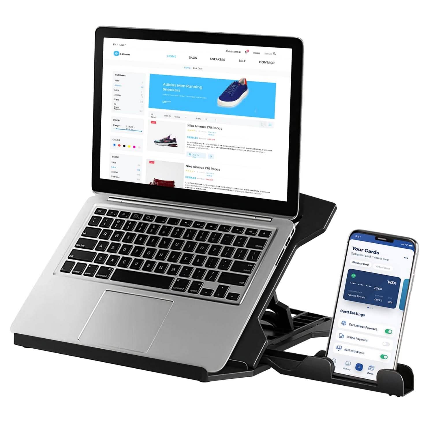 360º Rotating Laptop Riser Stand with Phone Stand 8 Level Adjustable Height DailySale