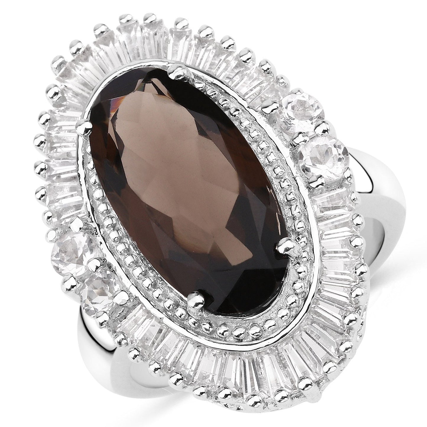 8.12 Carat Genuine Smoky Quartz and White Topaz .925 Sterling Silver Ring Bids.com