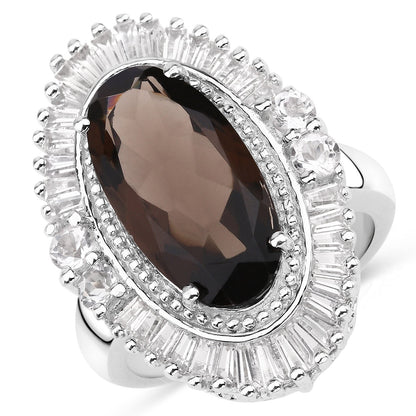8.12 Carat Genuine Smoky Quartz and White Topaz .925 Sterling Silver Ring Bids.com