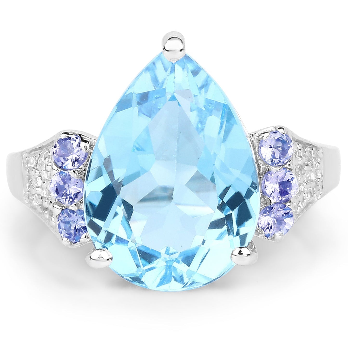 6.86 Carat Genuine Swiss Blue Topaz, Tanzanite & White Topaz .925 Sterling Silver Ring Bids.com