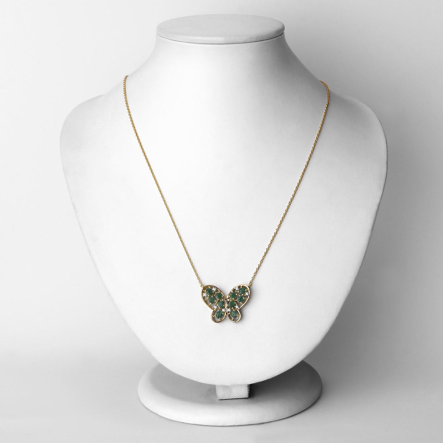 1.56 Carat Genuine Emerald and White Zircon .925 Sterling Silver Necklace Bids.com