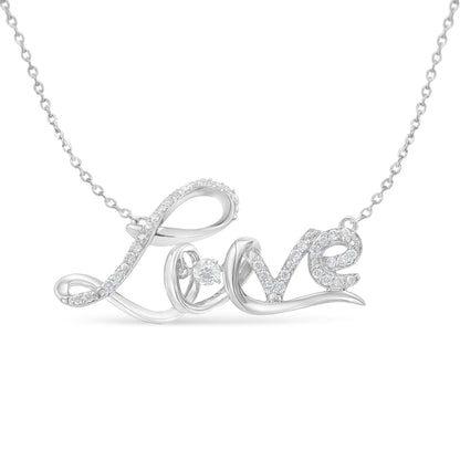 .925 Sterling Silver 1/4 Cttw Diamond Cursive "Love" 18" Pendant Necklace (H-I Color, I1-I2 Clarity) Bids.com