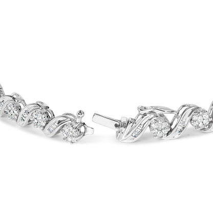 14K White Gold 2.00 Cttw Diamond Cluster and Spiral Link Bracelet (I-J Color, I1-I2 Clarity) - 7" Bids.com