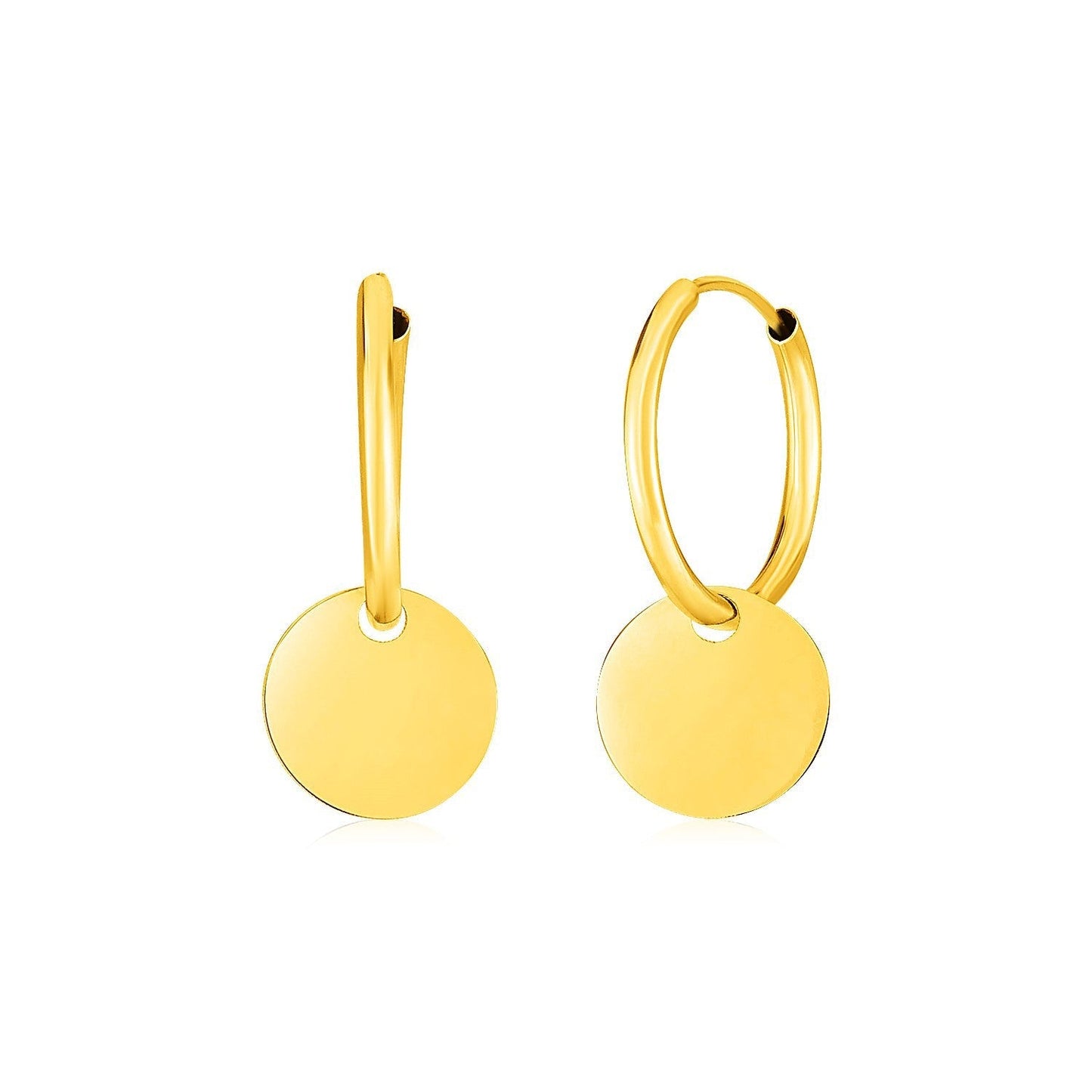14k Yellow Gold Huggie Style Hoop Earrings with Circle Drops Bids.com