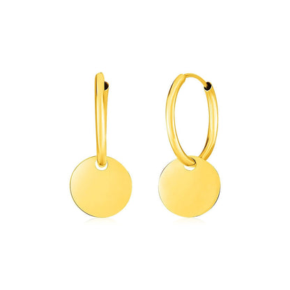 14k Yellow Gold Huggie Style Hoop Earrings with Circle Drops Bids.com