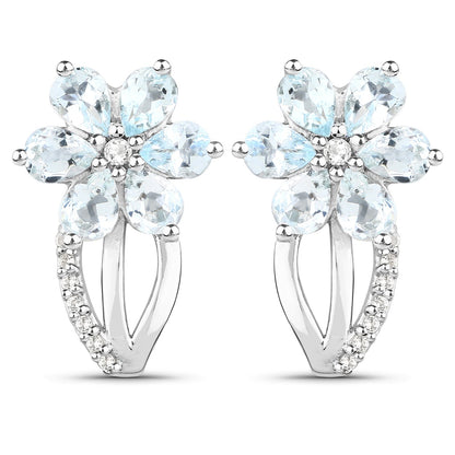 1.54 Carat Genuine Aquamarine and White Topaz .925 Sterling Silver Earrings Bids.com