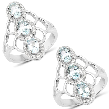 1.54 Carat Genuine Aquamarine and White Zircon .925 Sterling Silver Ring Bids.com