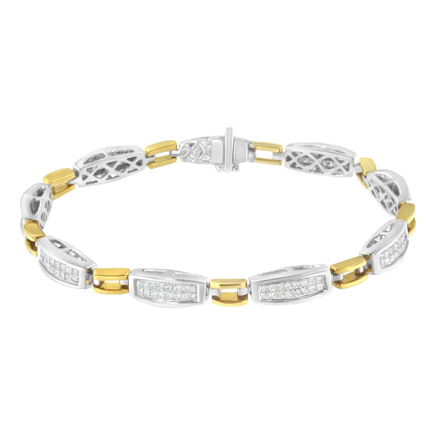 14K Yellow and White Gold 2.0 Cttw Princess Cut Diamond Tapered and Equal Sign Link Bracelet (G-H Color, SI1-SI2 Clarity) - 7" Bids.com