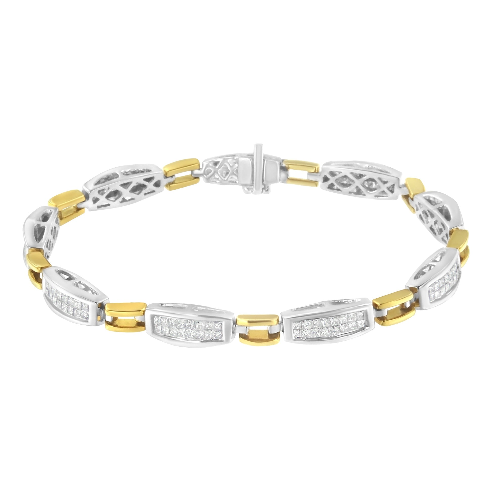 14K Yellow and White Gold 2.0 Cttw Princess Cut Diamond Tapered and Equal Sign Link Bracelet (G-H Color, SI1-SI2 Clarity) - 7" Bids.com