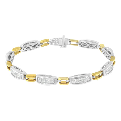 14K Yellow and White Gold 2.0 Cttw Princess Cut Diamond Tapered and Equal Sign Link Bracelet (G-H Color, SI1-SI2 Clarity) - 7" Bids.com