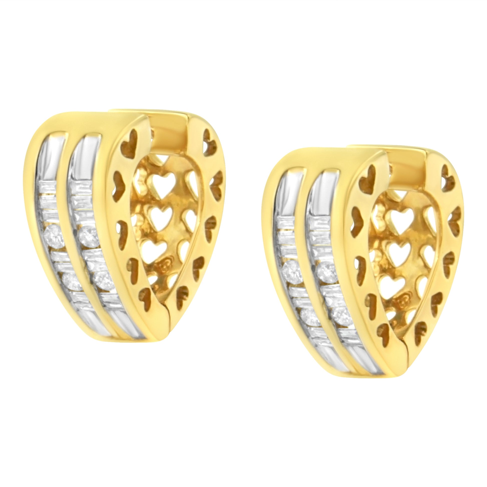 10K Yellow Gold 1/2 cttw Diamond Huggy Heart Hoop Earrings (I-J Clarity, I2-I3 Color) Bids.com