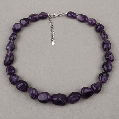 Amethyst Beaded Necklace, Genuine Raw Amethyst Beads Necklace for Women in Sterling Silver, February Birthstone Necklace, Gift for Mom Bids.com
