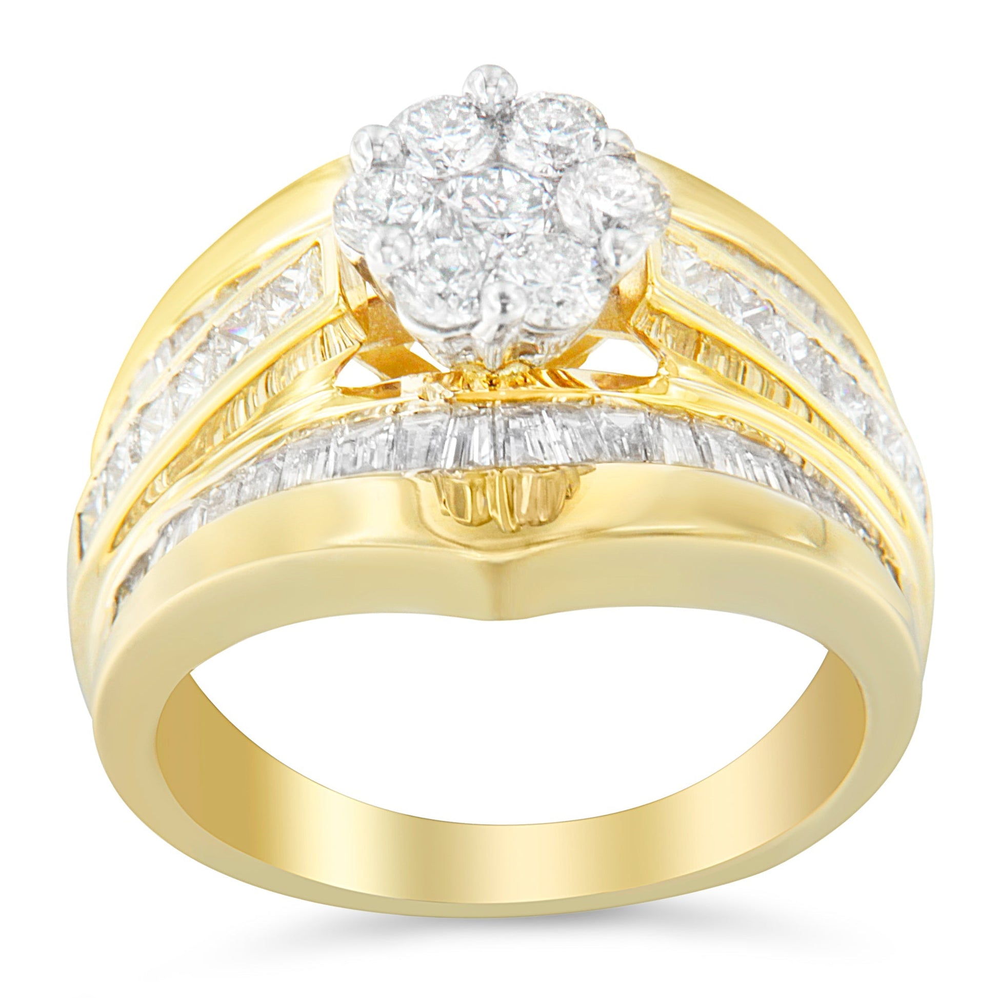 14K Yellow Gold 2-1/3 Cttw Diamond Cluster Channel Set Chevron Shaped Band Engagement Ring & Wedding Band Set (H-I Color, SI1-SI2 Clarity)- Size 5 Bids.com