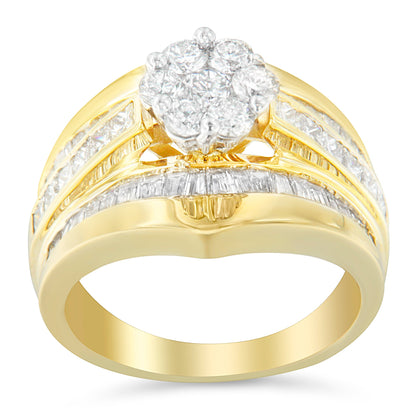 14K Yellow Gold 2-1/3 Cttw Diamond Cluster Channel Set Chevron Shaped Band Engagement Ring & Wedding Band Set (H-I Color, SI1-SI2 Clarity)- Size 5 Bids.com