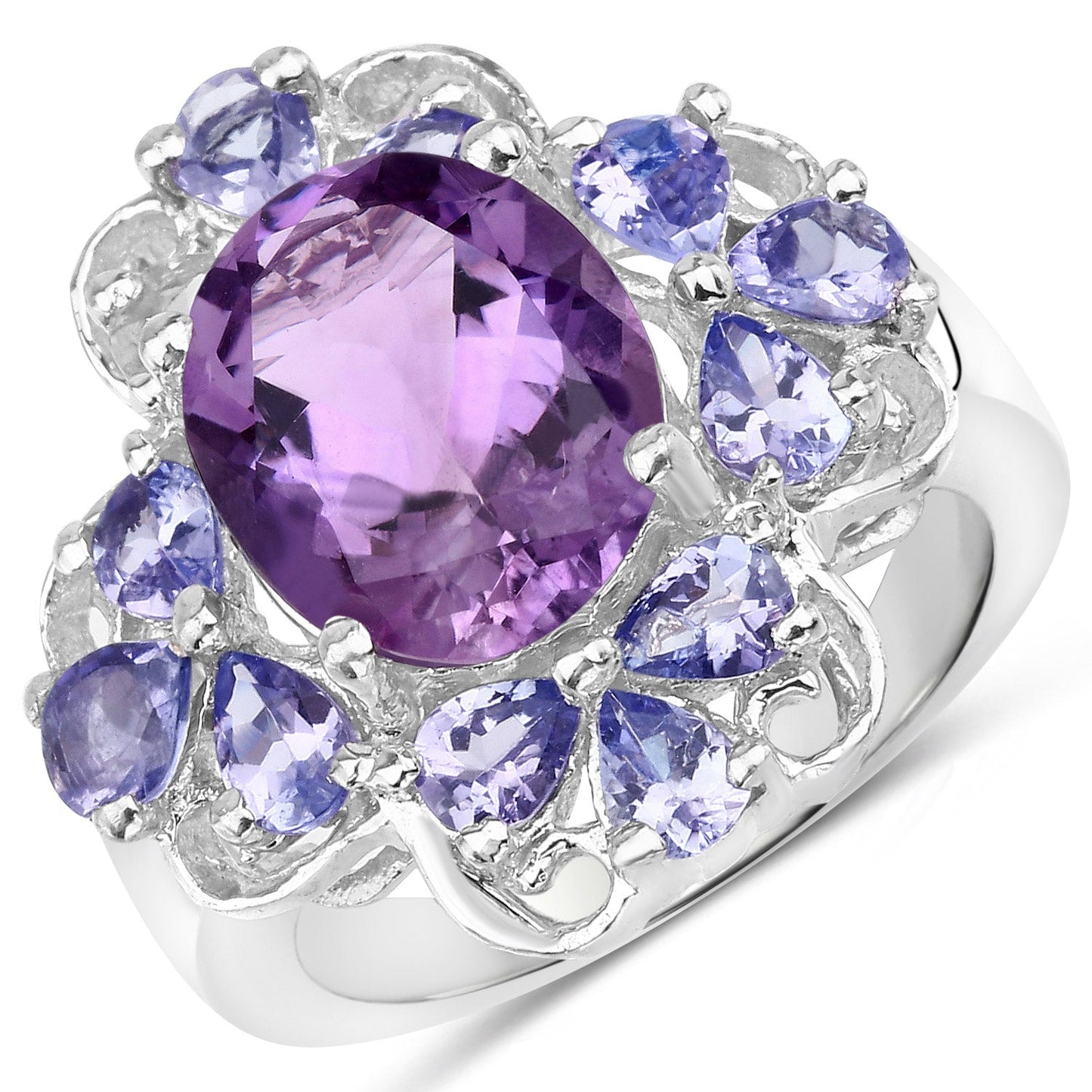 4.88 Carat Genuine Amethyst and Tanzanite .925 Sterling Silver Ring Bids.com