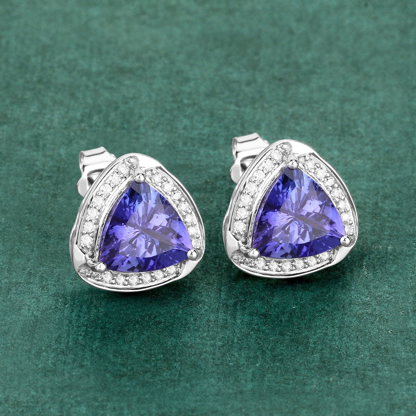 3.70 Carat Genuine Tanzanite and White Diamond 14K White Gold Earrings Bids.com