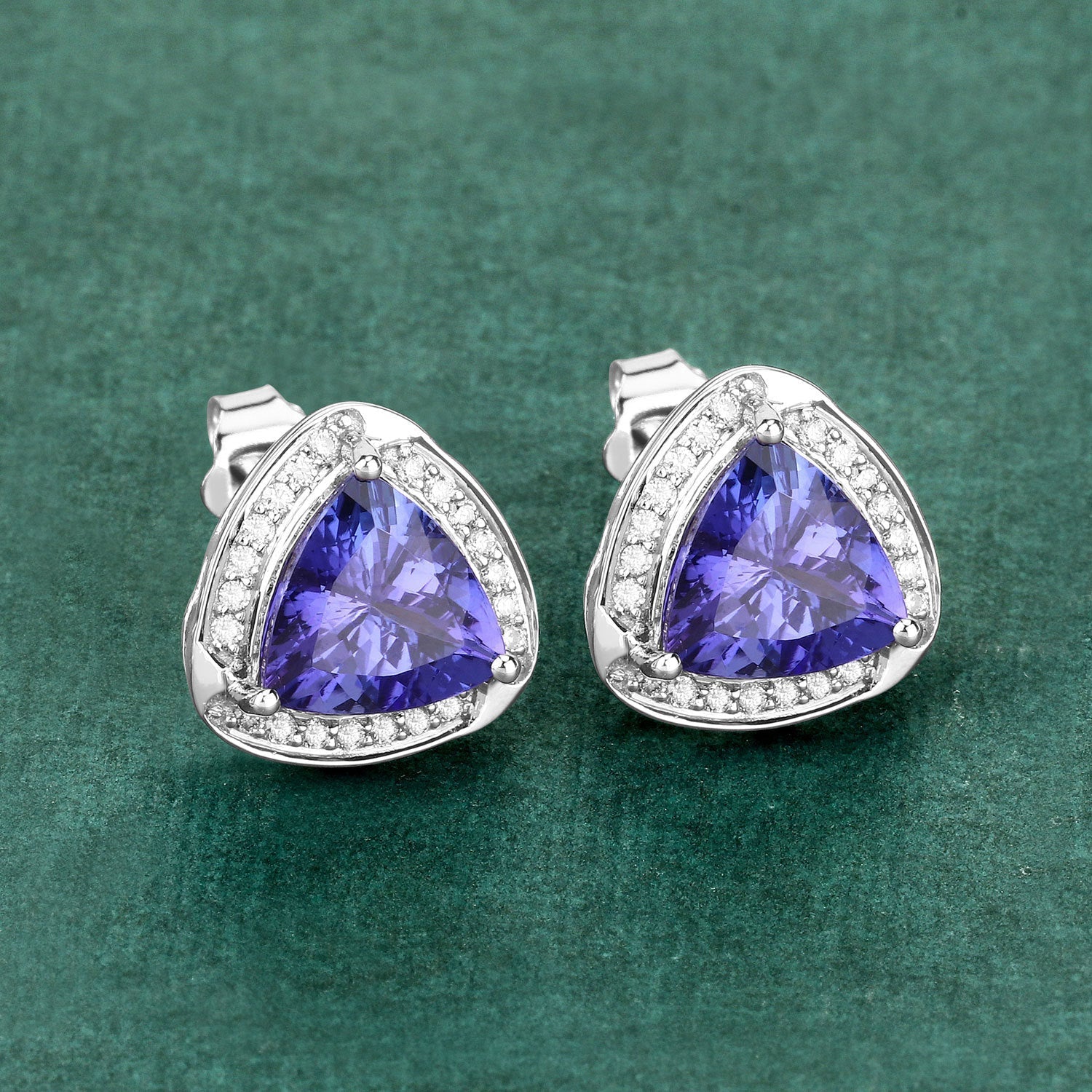 3.70 Carat Genuine Tanzanite and White Diamond 14K White Gold Earrings Bids.com