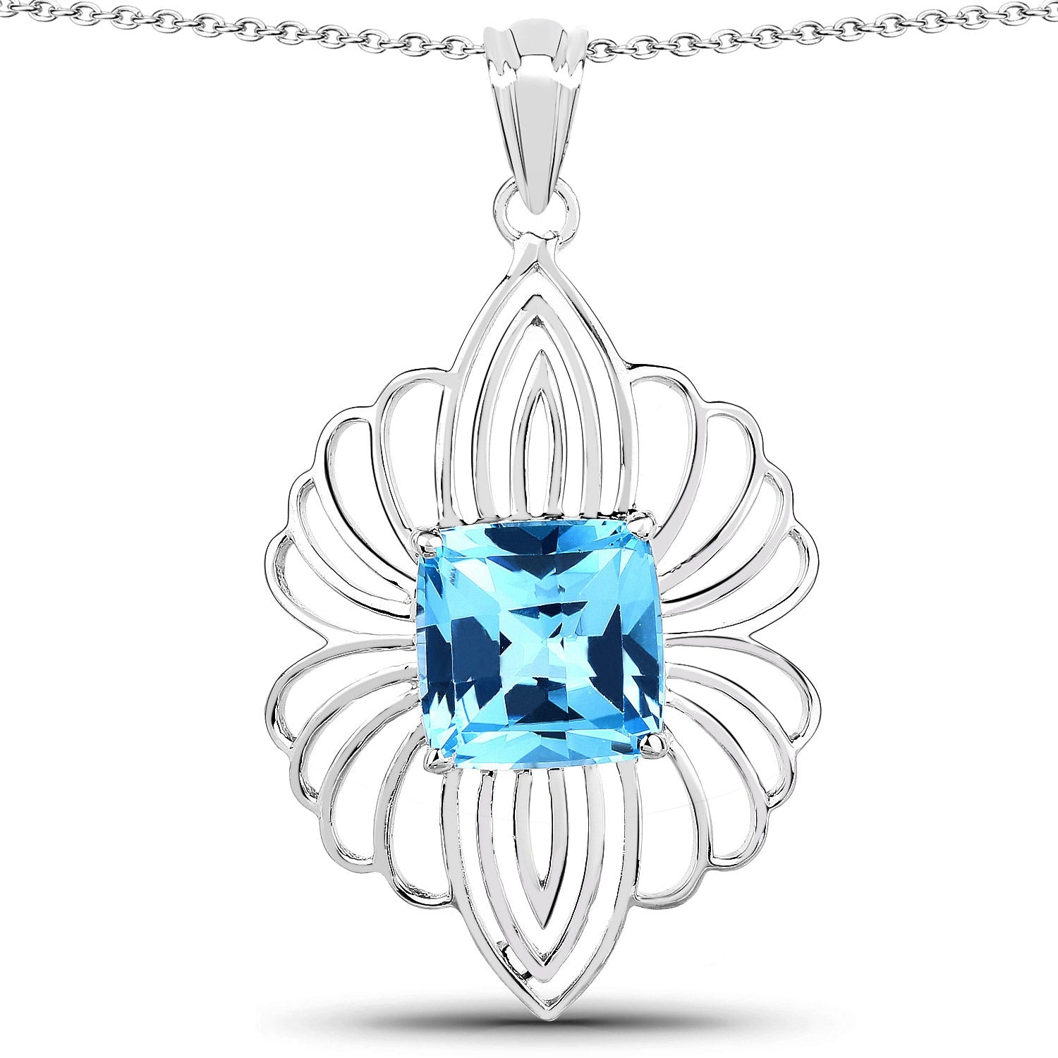 8.18 Carat Genuine Swiss Blue Topaz .925 Sterling Silver Pendant Bids.com
