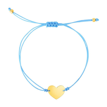 9 1/4 inch Blue Cord Adjustable Bracelet with 14k yellow Gold Heart Bids.com