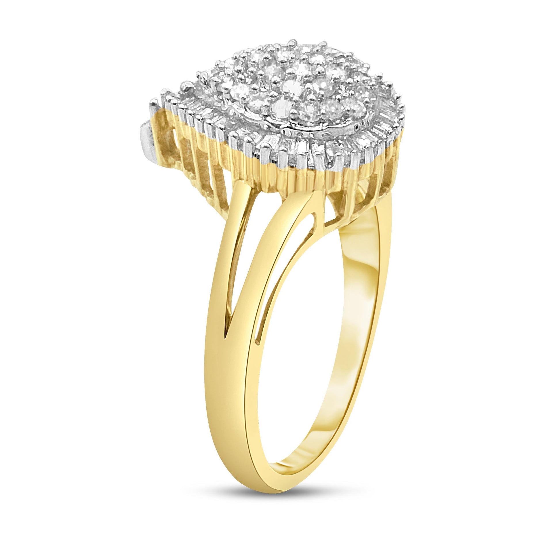 14K Yellow and White Gold 1.00 Cttw Round and Baguette-Cut Diamond Ballerina Cocktail Ring (H-I Color, SI2-I1 Clarity) Bids.com