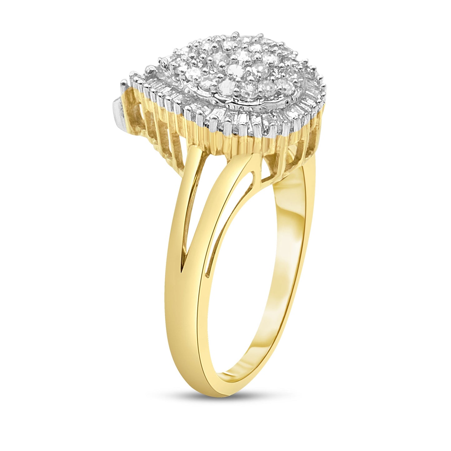 10K Yellow Gold 1/2 Cttw Round and Baguette-Cut Diamond Pear Ring (I-J Color, I1-I2 Clarity) - Size 7 Bids.com