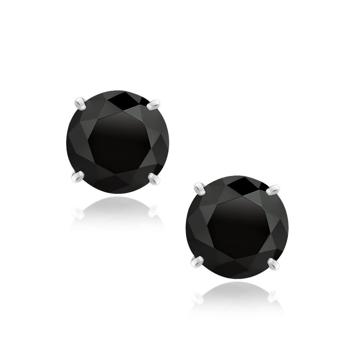 14k White Gold 8.0mm Round Black CZ Stud Earrings Bids.com