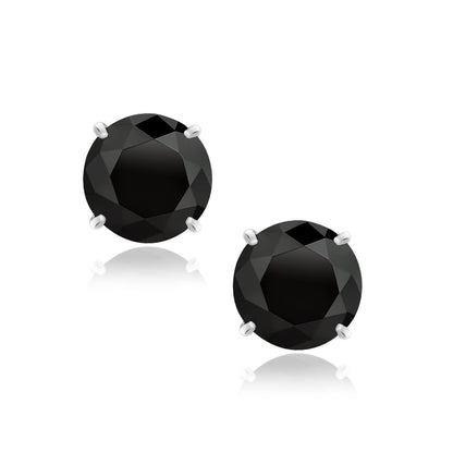 14k White Gold 8.0mm Round Black CZ Stud Earrings Bids.com