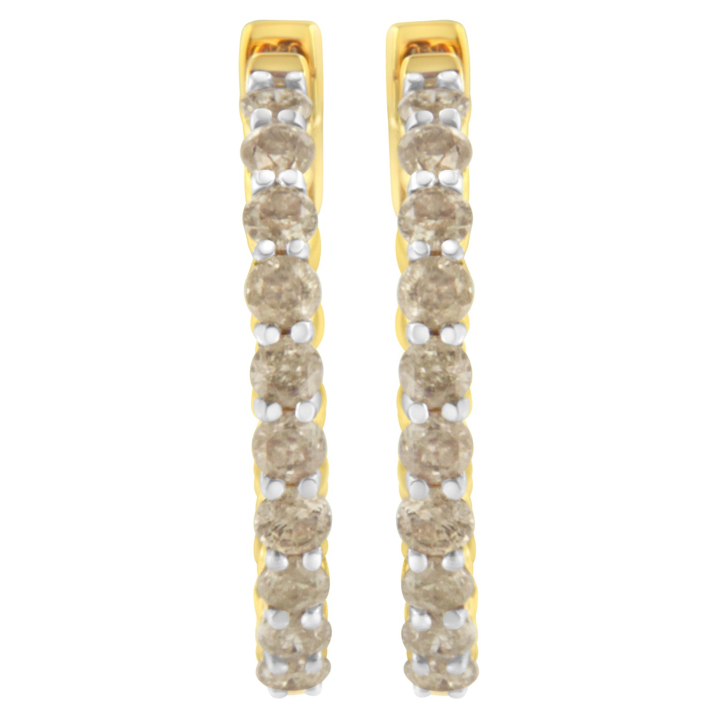 10K Yellow Gold Plated Sterling Silver Diamond Hoop Earrings (2 cttw, K-L Color, I2-I3 Clarity) Bids.com