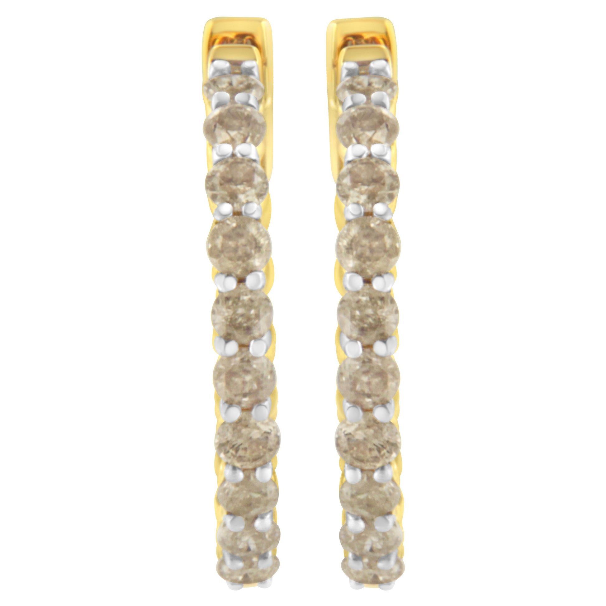 10K Yellow Gold Plated Sterling Silver Diamond Hoop Earrings (2 cttw, K-L Color, I2-I3 Clarity) Bids.com