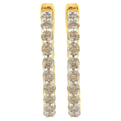 10K Yellow Gold Plated Sterling Silver Diamond Hoop Earrings (2 cttw, K-L Color, I2-I3 Clarity) Bids.com