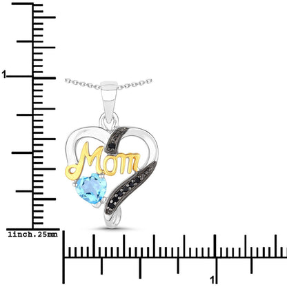 0.57 Carat Genuine Swiss Blue Topaz and Black Spinel .925 Sterling Silver Pendant Bids.com